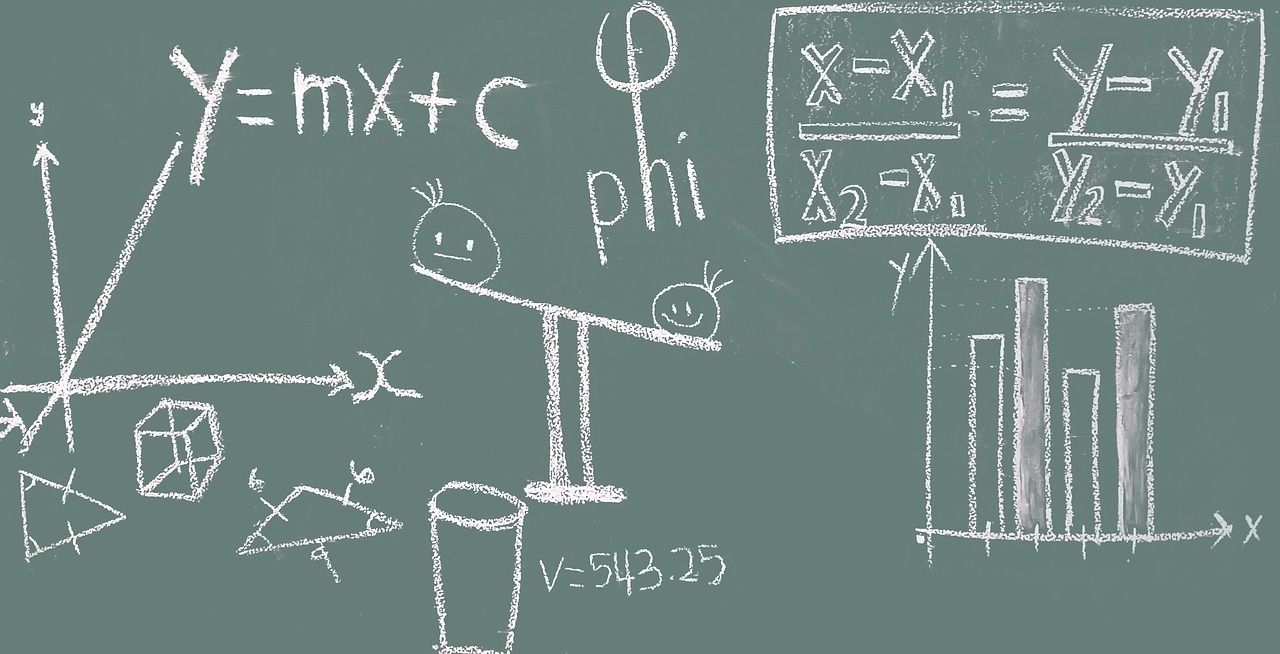 Wiskundige formules op een schoolbord; illustratief beeld